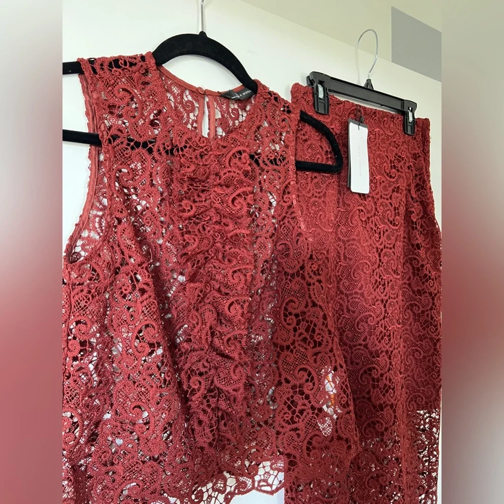 NWT Zara burgundy top and skirt lace set size XS - Picture 3 of 6